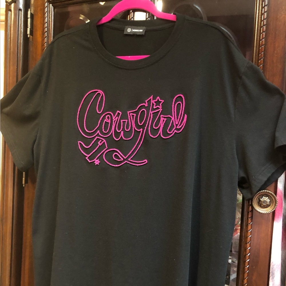 Cowgirl Graphic Tee - Black with Hot Pink Embroidery